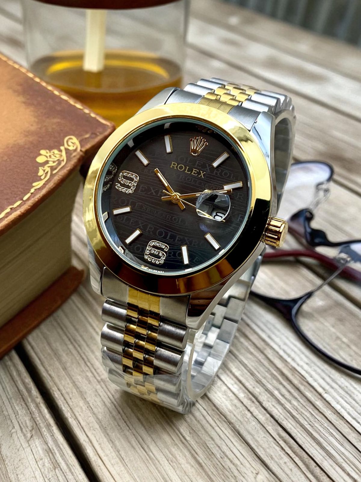 RLX FONT & DATE - SILVER GOLDEN & BLACK (PLAIN BEZEL) - IW_378668-4