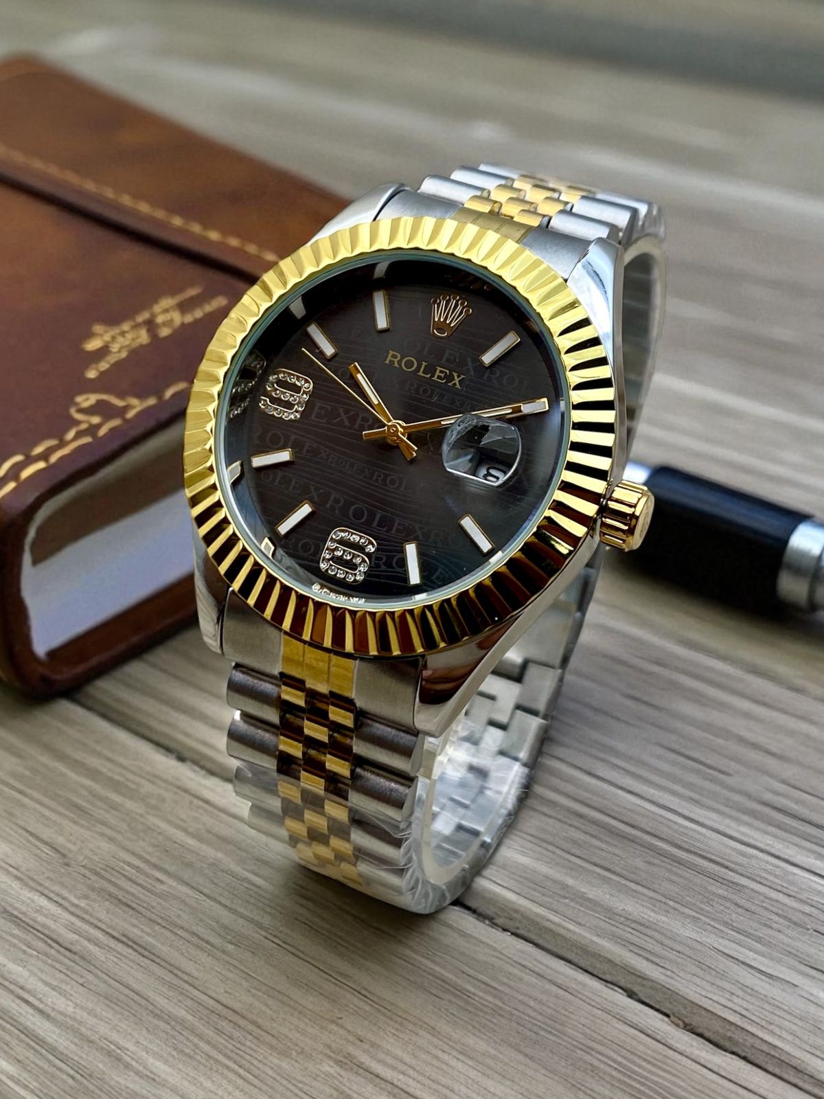 RLX FONT & DATE - SILVER GOLDEN & BLACK (FLUTED BEZEL) - IW_378668-3